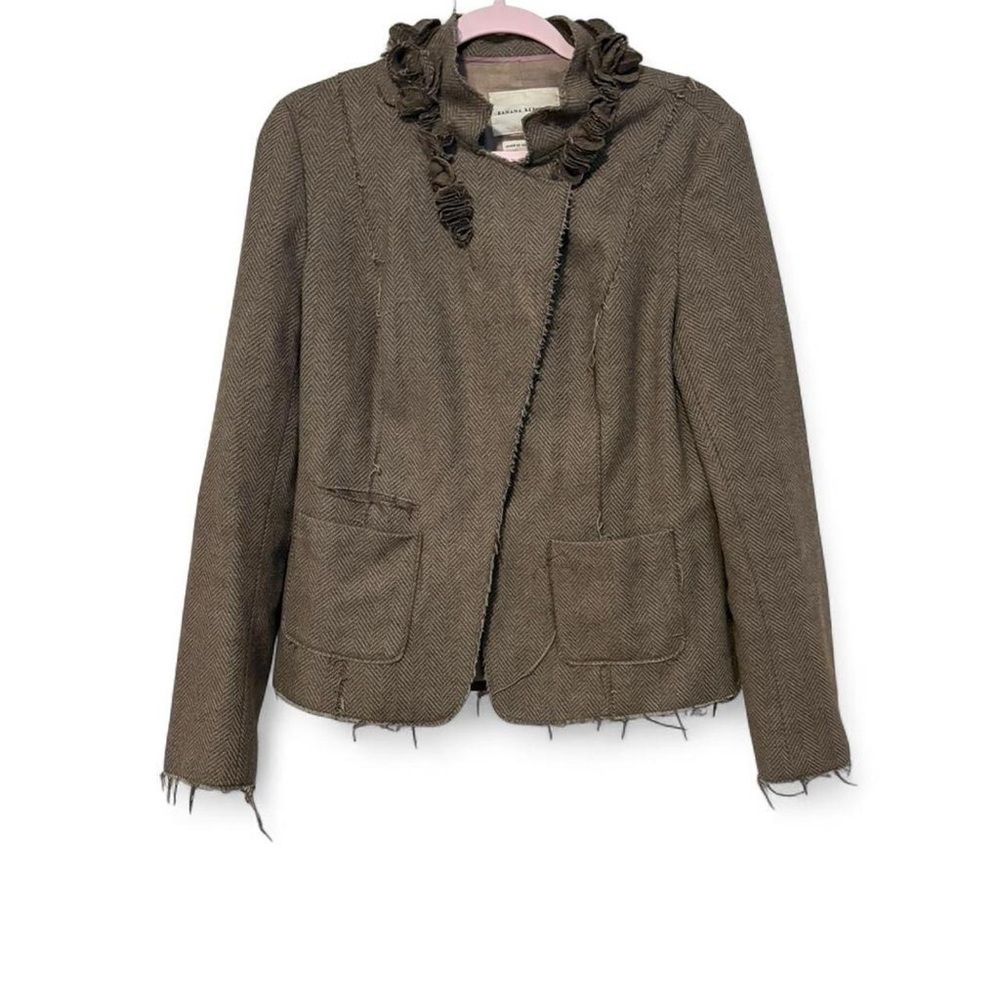 Deconstructed vintage Y2K‎ brown herringbone Italian wool blazer 10
